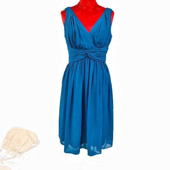 Donna Morgan size 6 Teal Blue Silk Chiffon Cocktail Party Dress Flowing Romantic - Picture 7 of 7